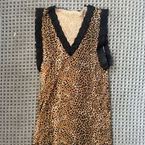 Leopard Print Sleeveless Top with Black Lace Trim